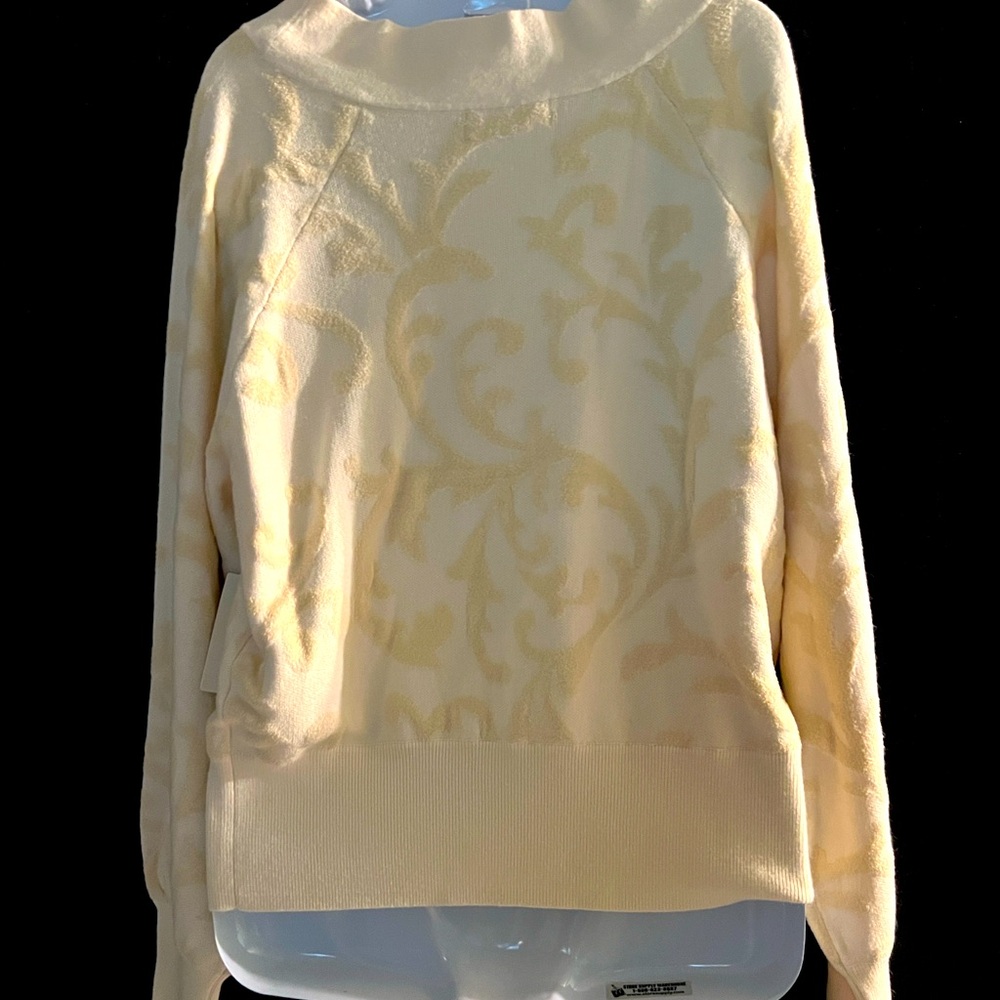 Anthropologie Cottagecore Cream Jacquard Mock Neck Pullover Sweater Size…